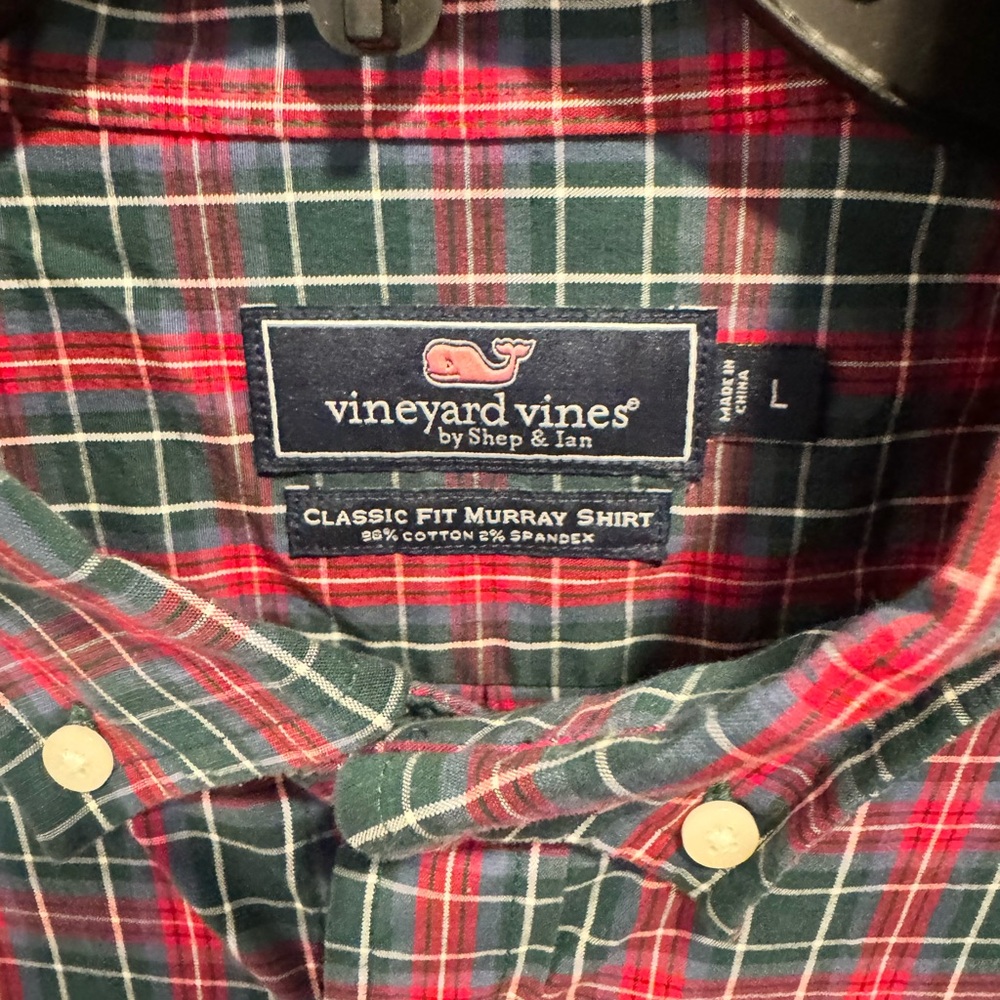 Vineyard Vines Classic Red and Green Plaid Men's Shirt - Picture 2 of 4